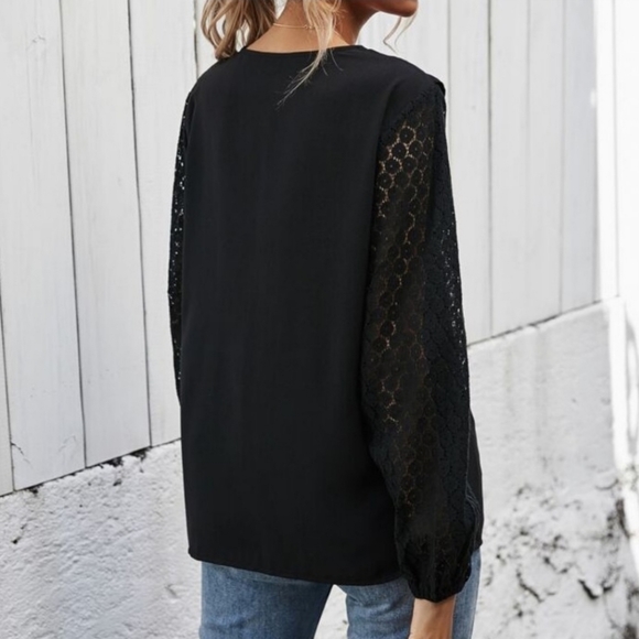 Black V neck and ruffle blouse - Picture 5 of 6